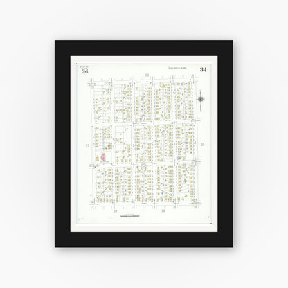 Old map wall art mockup — black gallery frame with white mat — Sanborn Fire Insurance Map from Beloit, Rock County, Wisconsin (1939), Sheet #0034
