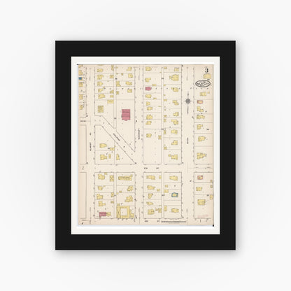 Old map wall art mockup — black gallery frame with white mat — Sanborn Fire Insurance Map from Imlay City, Lapeer County, Michigan (1922), Sheet #0003