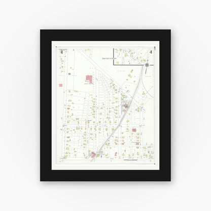 Old map wall art mockup — black gallery frame with white mat — Sanborn Fire Insurance Map from Monroeville, Huron County, Ohio (1939), Sheet #0004