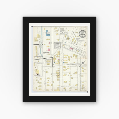 Old map wall art mockup — black gallery frame with white mat — Sanborn Fire Insurance Map from Grafton, Lorain County, Ohio (1913), Sheet #0001