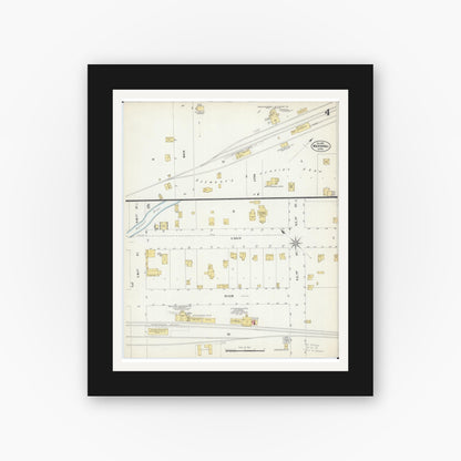 Old map wall art mockup — black gallery frame with white mat — Sanborn Fire Insurance Map from Marshall, Lyon County, Minnesota (1902), Sheet #0004