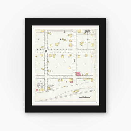 Old map wall art mockup — black gallery frame with white mat — Sanborn Fire Insurance Map from Grapevine, Tarrant County, Texas (1921), Sheet #0004