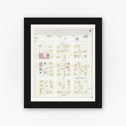 Old map wall art mockup — black gallery frame with white mat — Sanborn Fire Insurance Map from Hearne, Robertson County, Texas (1906), Sheet #0002