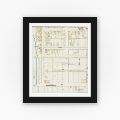 Old map wall art mockup — black gallery frame with white mat — Sanborn Fire Insurance Map from Oscoda, Iosco County, Michigan (1890), Sheet #0007