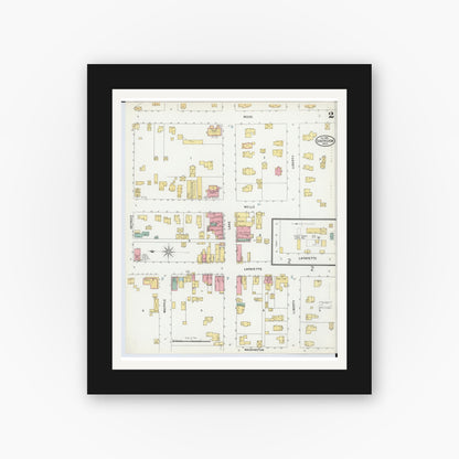 Old map wall art mockup — black gallery frame with white mat — Sanborn Fire Insurance Map from South Lyon, Oakland County, Michigan (1899), Sheet #0002
