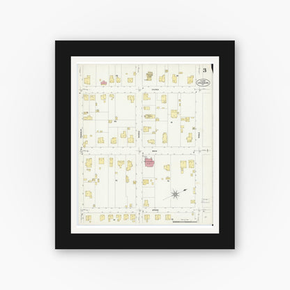Old map wall art mockup — black gallery frame with white mat — Sanborn Fire Insurance Map from Louisburg, Franklin County, North Carolina (1908), Sheet #0003