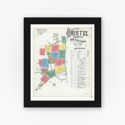 Old map wall art mockup — black gallery frame with white mat — Sanborn Fire Insurance Map from Bristol, Bucks County, Pennsylvania (1903) - Complete Map Set