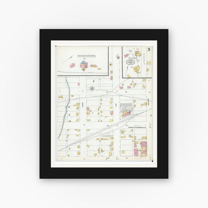 Old map wall art mockup — black gallery frame with white mat — Sanborn Fire Insurance Map from Chaska, Carver County, Minnesota (1899), Sheet #0005