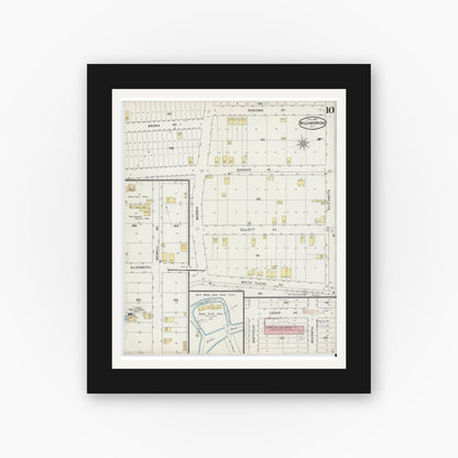 Old map wall art mockup — black gallery frame with white mat — Sanborn Fire Insurance Map from Williamsbridge, Westchester County, New York (1895), Sheet #0010