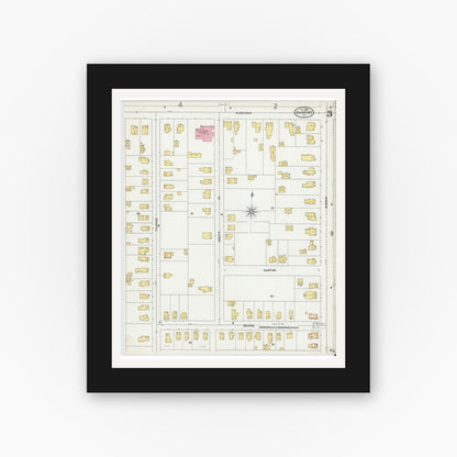 Old map wall art mockup — black gallery frame with white mat — Sanborn Fire Insurance Map from Fairport, Monroe County, New York (1905), Sheet #0003
