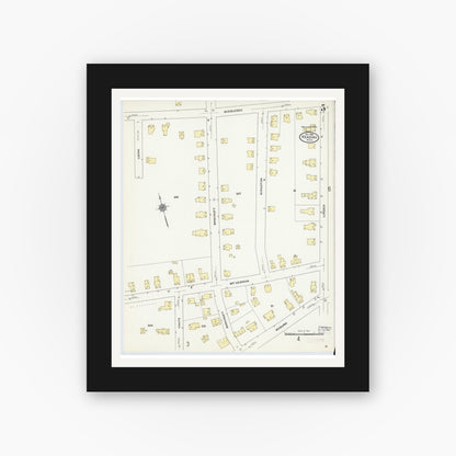 Old map wall art mockup — black gallery frame with white mat — Sanborn Fire Insurance Map from Reading, Middlesex County, Massachusetts (1909), Sheet #0005