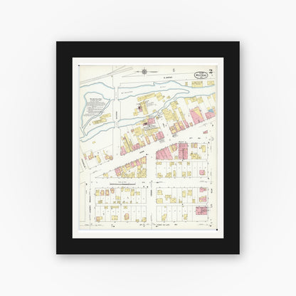 Old map wall art mockup — black gallery frame with white mat — Sanborn Fire Insurance Map from West Bend, Washington County, Wisconsin (1910), Sheet #0002