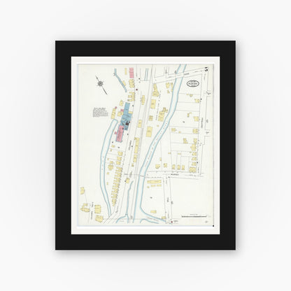 Old map wall art mockup — black gallery frame with white mat — Sanborn Fire Insurance Map from Adams, Berkshire County, Massachusetts (1914), Sheet #0005