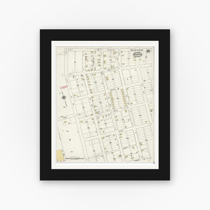 Old map wall art mockup — black gallery frame with white mat — Sanborn Fire Insurance Map from Radford, Independent Cities, Virginia (1920), Sheet #0016