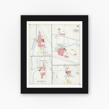 Old map wall art mockup — black gallery frame with white mat — Sanborn Fire Insurance Map from Ypsilanti, Washtenaw County, Michigan (1899), Sheet #0013