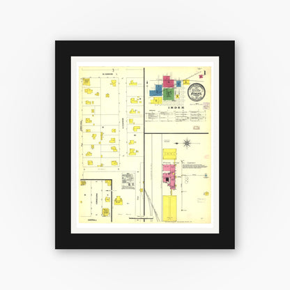 Old map wall art mockup — black gallery frame with white mat — Sanborn Fire Insurance Map from Athens, Henderson County, Texas (1907), Sheet #0001