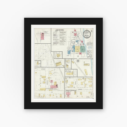 Old map wall art mockup — black gallery frame with white mat — Sanborn Fire Insurance Map from Rockport, Spencer County, Indiana (1898) - Complete Map Set