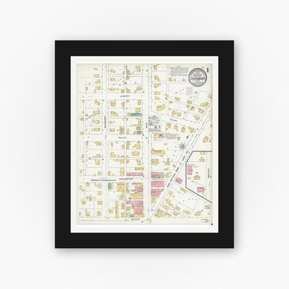 Old map wall art mockup — black gallery frame with white mat — Sanborn Fire Insurance Map from Churubusco, Whitley County, Indiana (1905) - Complete Map Set