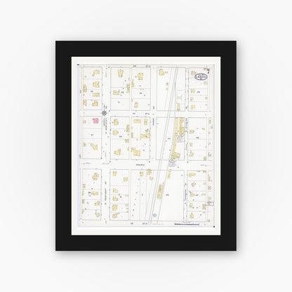 Old map wall art mockup — black gallery frame with white mat — Sanborn Fire Insurance Map from Lamar, Barton County, Missouri (1916), Sheet #0007