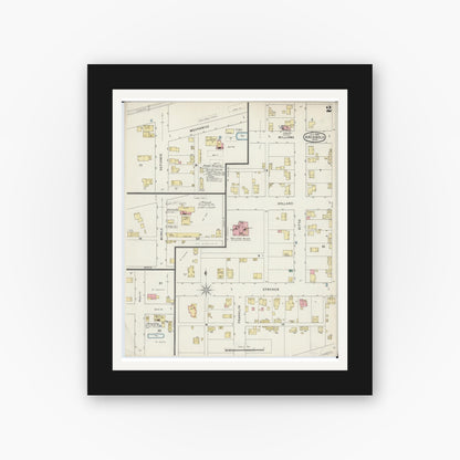 Old map wall art mockup — black gallery frame with white mat — Sanborn Fire Insurance Map from Archbold, Fulton County, Ohio (1895), Sheet #0002