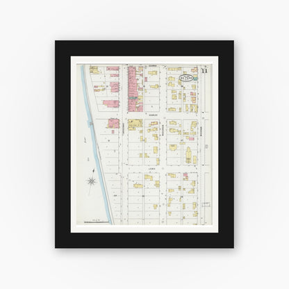 Old map wall art mockup — black gallery frame with white mat — Sanborn Fire Insurance Map from De Pere, Brown County, Wisconsin (1895), Sheet #0011