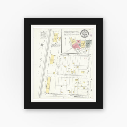 Old map wall art mockup — black gallery frame with white mat — Sanborn Fire Insurance Map from Tropico, Los Angeles County, California (1908) - Complete Map Set