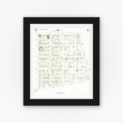 Old map wall art mockup — black gallery frame with white mat — Sanborn Fire Insurance Map from Centralia, Marion, Clinton, Jefferson, and Washington Counties, Illinois (1938), Sheet #0008