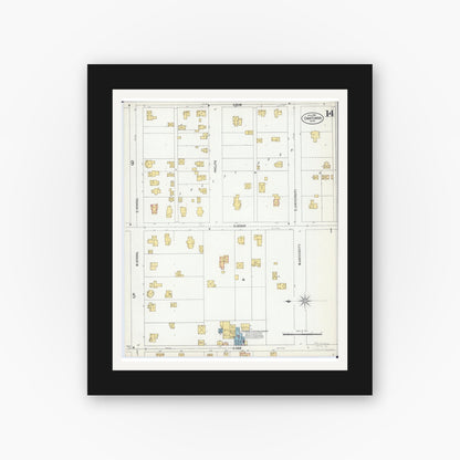 Old map wall art mockup — black gallery frame with white mat — Sanborn Fire Insurance Map from Owatonna, Steele County, Minnesota (1900), Sheet #0014