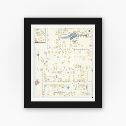 Old map wall art mockup — black gallery frame with white mat — Sanborn Fire Insurance Map from Fredericktown, Knox County, Ohio (1915), Sheet #0002