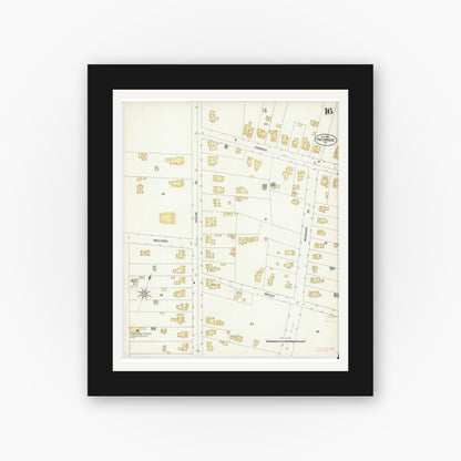 Old map wall art mockup — black gallery frame with white mat — Sanborn Fire Insurance Map from Patchogue, Suffolk County, New York (1902), Sheet #0016