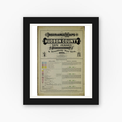 Old map wall art mockup — black gallery frame with white mat — Sanborn Fire Insurance Map from Hudson Co., Hudson County, New Jersey (1900), Sheet #0001