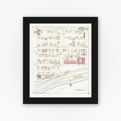 Old map wall art mockup — black gallery frame with white mat — Sanborn Fire Insurance Map from Fort Madison, Lee County, Iowa (1894), Sheet #0004