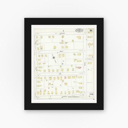 Old map wall art mockup — black gallery frame with white mat — Sanborn Fire Insurance Map from Greenfield, Franklin County, Massachusetts (1909), Sheet #0010