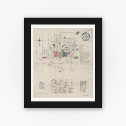 Old map wall art mockup — black gallery frame with white mat — Sanborn Fire Insurance Map from Johnston City, Williamson County, Illinois (1922), Sheet #0001