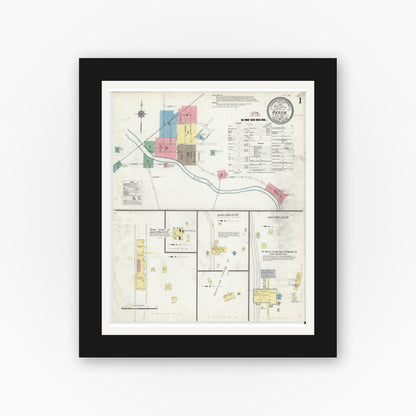 Old map wall art mockup — black gallery frame with white mat — Sanborn Fire Insurance Map from Akron, Erie County, New York (1910) - Complete Map Set