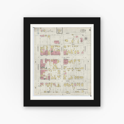 Old map wall art mockup — black gallery frame with white mat — Sanborn Fire Insurance Map from Jackson, Jackson County, Ohio (1897), Sheet #0004