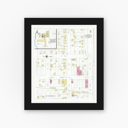 Old map wall art mockup — black gallery frame with white mat — Sanborn Fire Insurance Map from Aitkin, Aitkin County, Minnesota (1929), Sheet #0005
