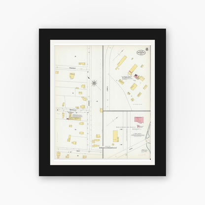 Old map wall art mockup — black gallery frame with white mat — Sanborn Fire Insurance Map from Reading, Middlesex County, Massachusetts (1903), Sheet #0008