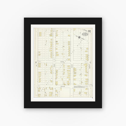 Old map wall art mockup — black gallery frame with white mat — Sanborn Fire Insurance Map from Covington, Independent Cities, Virginia (1913), Sheet #0012