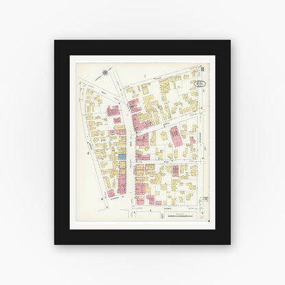 Old map wall art mockup — black gallery frame with white mat — Sanborn Fire Insurance Map from Ware, Hampshire County, Massachusetts (1912), Sheet #0008