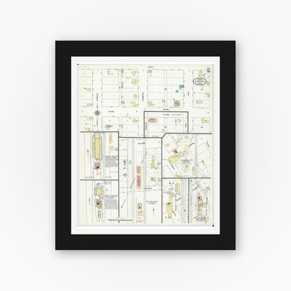 Old map wall art mockup — black gallery frame with white mat — Sanborn Fire Insurance Map from Kasota, Le Sueur County, Minnesota (1910), Sheet #0002