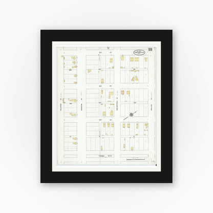 Old map wall art mockup — black gallery frame with white mat — Sanborn Fire Insurance Map from Port Arthur, Jefferson County, Texas (1910), Sheet #0018