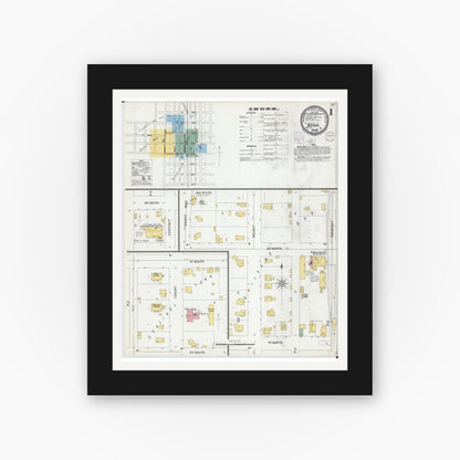 Old map wall art mockup — black gallery frame with white mat — Sanborn Fire Insurance Map from Maroa, Macon County, Illinois (1901) - Complete Map Set