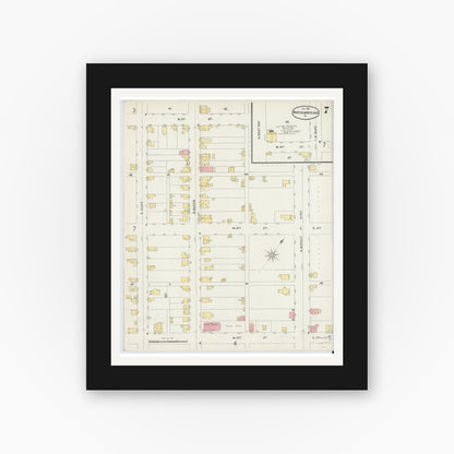 Old map wall art mockup — black gallery frame with white mat — Sanborn Fire Insurance Map from Northumberland, Northumberland County, Pennsylvania (1896), Sheet #0007