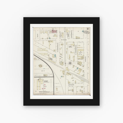 Old map wall art mockup — black gallery frame with white mat — Sanborn Fire Insurance Map from Chenoa, McLean County, Illinois (1885), Sheet #0002