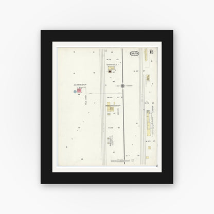 Old map wall art mockup — black gallery frame with white mat — Sanborn Fire Insurance Map from Canyon, Randall County, Texas (1920), Sheet #0012