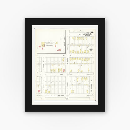 Old map wall art mockup — black gallery frame with white mat — Sanborn Fire Insurance Map from Fort Madison, Lee County, Iowa (1913), Sheet #0010