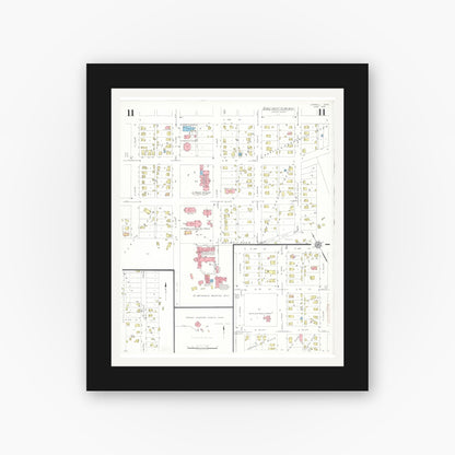 Old map wall art mockup — black gallery frame with white mat — Sanborn Fire Insurance Map from Carroll, Carroll County, Iowa (1935), Sheet #0011