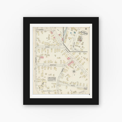 Old map wall art mockup — black gallery frame with white mat — Sanborn Fire Insurance Map from North Adams, Berkshire County, Massachusetts (1884), Sheet #0008