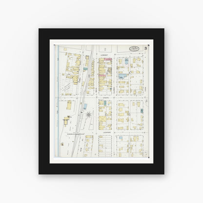 Old map wall art mockup — black gallery frame with white mat — Sanborn Fire Insurance Map from Lemont, Cook County, Illinois (1894), Sheet #0003